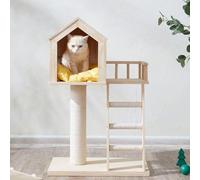 Elegante y moderno condominio para gatos, torre para gatos de interior con columna para rascar para divertirse, descansar y jugar, perfectamente diseñado para gatos activos y en reposo (M/S)
