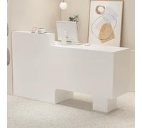 Elegante y moderno escritorio de recepción con almacenamiento grande y cajón con cerradura, mesa frontal para salones, tiendas y pago al por menor, escritorio de recepcionista blanco (130 x 50 x 105
