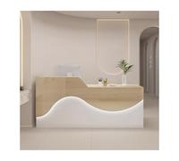 Elegante y moderno escritorio de recepción con cajones con cerradura. Elegante mostrador de caja para salón y oficina, acabado de madera blanca, diseño del lado derecho. Solución de ventas de oficina