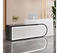 Elegante y moderno escritorio de recepción con iluminación ambiental de 1 m, madera de ingeniería blanca y negra, ideal para oficinas, restaurantes y salones de belleza.