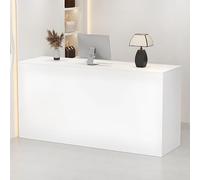 Elegante y moderno escritorio de recepción de salón con cajón con cerradura, mostrador frontal de 110 cm que ahorra espacio para el hogar y el comercio minorista, muebles blancos elegantes para