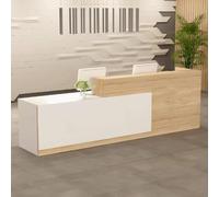 Elegante y moderno escritorio de recepción para salones de belleza, 1,2 m, fácil montaje, color blanco y natural, estación recepcionista funcional, diseño contemporáneo para salones y spas