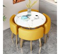 Elegante Y Moderno Juego De Mesa De Comedor Redonda Para 4 Personas, En Amarillo, Gris Y Dorado, Ideal Para Recepción De Oficina Y Sala De Conferencias, Ideal Para Reuniones De Negocios Y Cocina Come