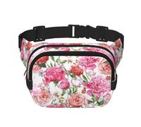 Elegante y práctica bolsa de cintura con estampado de peonía, ajustable, ideal para viajes y actividades al aire libre, negro, talla única, Negro, Jeden rozmiar
