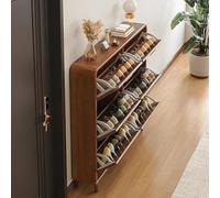 Elegante zapatero de madera, zapatero deslizante con agujeros de ventilación, zapatero que ahorra espacio para entrada, dormitorio, sala de estar, solución de almacenamiento