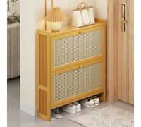 Elegante zapatero de ratán, almacenamiento de madera para entrada y pasillo, diseño moderno que ahorra espacio para dormitorio, elegante decoración del hogar y zapatero funcional