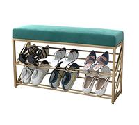 Elegante zapatero de terciopelo gris con patas de metal dorado, banco de almacenamiento tapizado para dormitorio, sala de estar y entrada, elegante organizador de calzado, 60 x 20 x 48 cm.