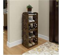 Elegante zapatero estrecho de gran capacidad tallado para entrada (26 x 25 x 51 cm), pequeño color marrón oscuro, organizador de 5 niveles para la entrada del hogar