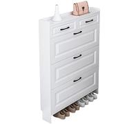 Elegante zapatero moderno con 3 cajones abatibles, delgado y oculto para entrada, color blanco, 78.7 x 17.0 x 127.0 cm, solución de almacenamiento de calzado que ahorra espacio