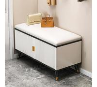 Elegante zapatero moderno con puertas ocultas, banco de zapatos que ahorra espacio para tacones altos, almacenamiento perfecto para entrada y pasillo, color negro dorado, 120 x 50 x 30 cm