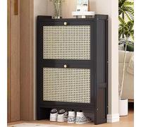 Elegante zapatero negro de plástico de ratán independiente para entrada, pasillo, dormitorio, soluciones de almacenamiento, diseño moderno, muebles que ahorran espacio