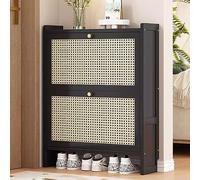 Elegante zapatero negro, organizador de almacenamiento de plástico de ratán independiente para entrada, pasillo, dormitorio, zapatero que ahorra espacio para decoración del hogar