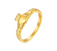 Elegantes alianzas de boda irlandesas Claddagh hechas en acero resistente en tono dorado, decoración para celebrar el amor y los accesorios, joyería de compromiso de matrimonio, Gold-color, como se