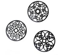 Elegantes almohadillas de aislamiento de silicona Juego de 3 piezas para resistencia al calor y protección con detalles florales europeos (negro)