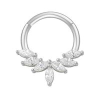 Elegantes anillos de tabique de cristal de acero inoxidable en tono plateado, para piercing de oreja, joyería de moda para el cuerpo, tabique plateado, talla única, como se describe, como se describe