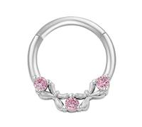 Elegantes anillos de tabique de cristal de acero inoxidable en tono plateado, para piercing de oreja, joyería de moda para el cuerpo, tabique plateado, talla única, como se describe, como se describe