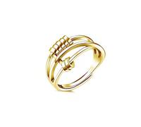 Elegantes anillos giratorios abiertos expandibles dorados con cuentas giratorias para mujeres, adolescentes y niñas, anillos de alivio del estrés, anillos dorados para mujeres y niños, para aliviar el