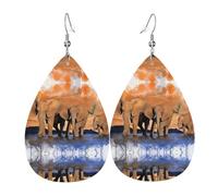 Elegantes aretes colgantes con estampado artístico de elefantes para mujer, joyería ligera de cuero en forma de lágrima, perfectos para fiestas de moda