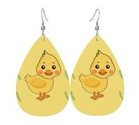 Elegantes aretes colgantes con estampado de pato de dibujos animados para mujer, joyería ligera de cuero en forma de lágrima, perfectos para fiestas de moda