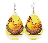 Elegantes aretes colgantes con estampado de pollo dorado para mujer, joyería ligera de cuero con forma de lágrima, perfectos para fiestas de moda