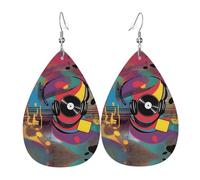 Elegantes aretes colgantes con estampado de vibraciones musicales para mujer, joyería ligera de cuero con forma de lágrima, perfectos para fiestas de moda