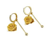 Elegantes aretes colgantes de flor de rosa, aleación ligera, hipoalergénicos, joyería para mujer, boda, fiesta, uso diario, aretes de flecos de rosa dorada, joyería de declaración