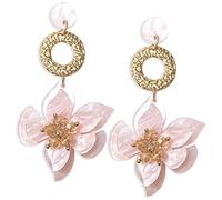 Elegantes aretes colgantes de flores acrílicas bohemias para mujer, elegantes y delicados aretes de resina con pétalos de flores con cuentas doradas para hermana, mamá, amante y amigos, Resina, Sin