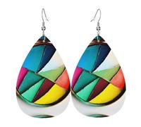 Elegantes aretes colgantes redondos con estampado de paleta para mujer, joyería ligera de cuero en forma de lágrima, perfectos para fiestas de moda
