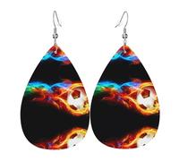 Elegantes aretes de cuero con estampado de dragón de fuego para mujer, joyería colgante en forma de lágrima, accesorio ligero con purpurina, talla única, cuero, sin piedra preciosa, talla única, cuero