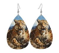 Elegantes aretes de cuero con estampado de leopardo en busca de presas para mujer, joyería colgante en forma de lágrima, accesorio ligero con purpurina, talla única, cuero, sin piedras preciosas