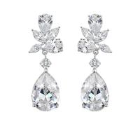 Elegantes aretes de lágrima de circonita cúbica para novia, aretes colgantes de boda para novias y damas de honor, One Size, Latón Metal, Circonita cúbica
