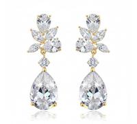 Elegantes aretes de lágrima de circonita cúbica para novia, aretes colgantes de boda para novias y damas de honor, One Size, Latón Metal, Circonita cúbica