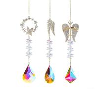Elegantes atrapasueños de piedras preciosas, paquete de 3 con alas de ángel, mariposa y diseños de cruz para ventana, decoración del hogar, boda, despedida de soltera, regalos de 15 pulgadas, adornos