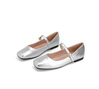 Elegantes bailarinas transpirables para mujer, cómodas zapatillas con cordones para el día a día, zapatillas deportivas ligeras blancas Mary-Jane, ideales para viajar en tiempo libre veraniego, plata