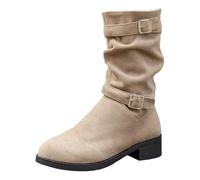 Elegantes botas de media pantorrilla para mujer con hebilla de metal y elegante diseño de punta puntiaguda para una comodidad durante todo el día y una moda versátil. Bota Altas Mujer (Khaki, 37)