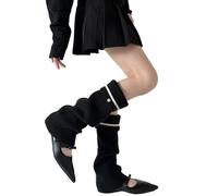 Elegantes calcetines de pantorrilla a rayas con botón de metal para mujer, estilo coreano, cubrepiernas de punto, polainas de botas, accesorios de calcetines de moda, Negro, Talla única
