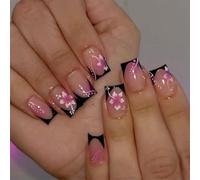 Elegantes calcomanías artísticas de flores negras y rojas, aplicación rápida, 24 unidades, uñas diarias, francesas, rojas y florales a presión