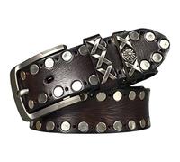 Elegantes Cinturones de Cuero de Vaca Casuales con Tachuelas para Hombres para Jeans Cinturón con Remaches de Punk Rock con Hebilla para Hombres,Marrón,125CM/49.2''