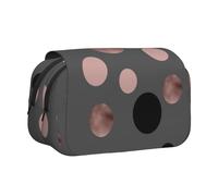 Elegantes círculos Negros Falsos de Color Rosa Estuche para lápices portátil con Doble Concha y Cremallera