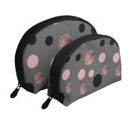 Elegantes círculos Negros Rosas Falsos, Bolsa de Maquillaje de Concha, Monedero pequeño para Mujer, Bolsa de artículos de tocador, Bolsa de cosméticos, 2 Piezas