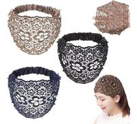 Elegantes diademas anchas con cuentas florales para mujer, diadema de perlas de encaje, diademas bohemias para mujer, juego de diademas anchas elásticas elásticas para bodas y todos los días (3