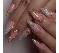 Elegantes Formas De Almendras Presionadas En Uñas Con Gotas Agua Textura Materiales Abdominales Para Evento Para Evento La Oficina Vacaciones Cómodas Uñas Faltas Almendras