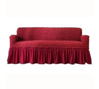 Elegantes fundas de sofá con volantes, fundas elásticas de sirsaca para un fácil ajuste, protege la piel de la casa de campo, adecuadas para sillón, sofá biplaza, diván (diván rojo derecho de 150 a