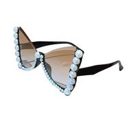 Elegantes lentes de sol con marco de mariposa con adornos de perlas para uso diario con marco de piedra