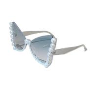 Elegantes lentes de sol con marco de mariposa con adornos de perlas para uso diario con marco de piedra