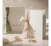 Elegantes libros de votos de boda con 5 cintas, juego de 2 libros de votos de tamaño perfecto para él y ella con páginas a rayas para escribir lo que esté en tu corazón, una hermosa adición