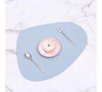 Elegantes manteles individuales de piel sintética para cocina y restaurante, juego de 6 protectores de mesa redondos ovalados impermeables (azul claro)