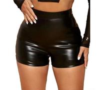 Elegantes pantalones cortos de cuero de charol para mujer, mini corto de cintura alta, ropa de club (M negro)