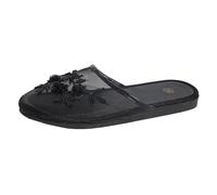 Elegantes Pantuflas de Malla Bordadas con Zapatos Tipo Mule de Corte Recto para Comodidad en Interiores. (Black, 37)