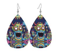 Elegantes pendientes colgantes con estampado de MonsterMash para mujer, joyería ligera de cuero con forma de lágrima, perfectos para fiestas de moda